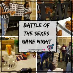 a collage of photos with the words battle of the sexes game night