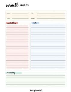 a printable planner with notes on it