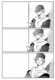 the comic strip shows two people in baseball caps, one holding a phone and another looking at