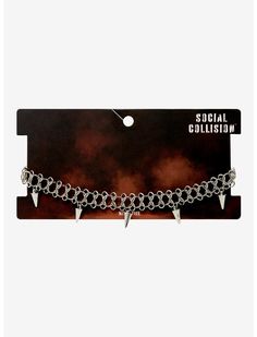 Social Collision Spike Tattoo Chain Choker | Hot Topic Edgy Metal Choker For Halloween, Punk Metal Choker For Halloween, Alternative Metal Choker For Halloween, Alternative Metal Choker For Concerts, Silver Grunge Choker For Concert, Alternative Style Silver Choker For Concert, Punk Silver Choker For Halloween, Silver Punk Choker For Halloween, Metal Choker With Adjustable Chain For Concerts