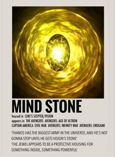 a poster with the words mind stone in it's center and an image of a glowing