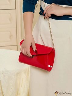 BirdinBag - Red Polyurethane Flap Envelope: Small, Fashionable and Stylish Elegant Red Faux Leather Shoulder Bag, Red Leather Clutch For Party, Chic Red Envelope Bag, Minimalist Pattern, Novelty Bags, Envelope Bag, Pink Backpack, Word Wrap, Evening Clutch