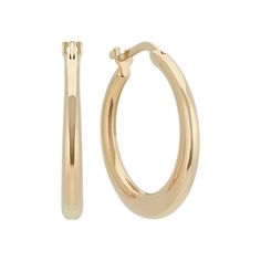 Go for fun  flirty and elegant with this pair of hoop earrings. The hoop earrings are crafted of quality 14 karat yellow gold and measure an eye-catching 7/8 of an inch in diameter and 2.5mm in thickness. A polished finish completes the design. Classic Small Hoop Hinged Earrings, Elegant Round Hinged Huggie Earrings, Elegant Hinged Huggie Earrings, Classic Hinged 14k Gold Hoop Earrings, Formal Small Hoop Huggie Earrings With Lever Back, Formal Huggie Earrings With Lever Back, Elegant Hinged Yellow Gold Huggie Earrings, Classic Hinged Earrings For Everyday, Classic Everyday Hinged Earrings