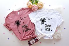 I Made A Wish Shirt, I Came True T-shirt, Mom And Baby Matching Shirt, Mommy And Me Shirts, New Mom New Baby Shirt, Mothers Day Gift, Kid Tee, Mother Daughter Son, Baby Shower Gift Tee, Mama and Mini Shirt GUIDANCE *All our simple color t-shirts are 100% Cotton. *All our Heather Color t-shirts are 90% cotton 10% polyester blend and they are extremely soft. Our design are made very professionally with the right equipment *Soft and High-Quality Fabric *Taped shoulder-to-shoulder *Tear away label *Retail fit *Pre-shrunk * Side Seamed *Design size and placement is approximate. Each shirt is custom hand made exact size and placement of design may vary. FONTS AND DESIGN *Due to monitor differences, actual colors may vary slightly from what appears online. *You can choose your text color from the Mommy And Me Shirts, Dandelion Wishes, Gifts Mom, Mommy And Me Shirt, Matching Tees, Mommy And Me Outfits, Girl Mom, Baby One Piece, Gifted Kids