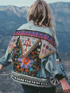 Stile Hippie Chic, Stile Boho Chic, Moda Hippie, Boho Mode, Estilo Hippy, Mode Hippie, Boho Denim, Diy Jacket, Jacket Ideas