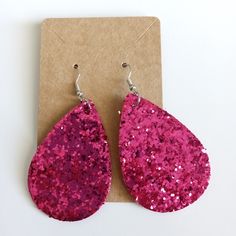 Glitter Hot Pink Teardrop Earrings New Lightweight Same Design On Both Sides Party Teardrop Dangle Earrings For Pierced Ears, Party Teardrop Dangle Earrings, Glamorous Teardrop Earrings For Party, Glitter Teardrop Earrings For Gifts, Glitter Teardrop Earrings As Gift, Trendy Teardrop Dangle Earrings For Party, Trendy Glitter Earrings For Party, Trendy Teardrop Earrings For Party, Pink Glitter Earrings