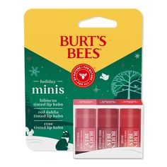 Mistletoe Kiss Tinted Lip Balm 3 Piece Gift Set - Burt's Bees | Ulta Beauty Scented Lip Balm, Travel Size Makeup, Mistletoe Kiss, Lip Smackers, Christmas Gift Sets, Tinted Lip Balm, Burt's Bees, Lip Balms, Burts Bees