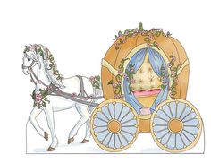 a drawing of a horse drawn carriage with flowers on it's head and canopy