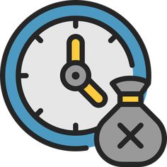 a clock and money bag are shown in this icon illustration, it is time to change