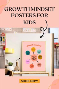 a pink poster with the words growth minds for kids on it