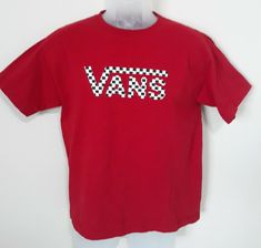 Vans Checkerboard Logo T-Shirt Youth Sz. XL. Vans Cotton Graphic Tee, Vans Cotton T-shirt For Streetwear, Vans Logo Print T-shirt For Streetwear, Vans T-shirt With Logo Print For Streetwear, Casual Vans T-shirt With Logo Print, Vans Checkerboard, Logo T Shirt, Tshirt Logo, Mens Graphic Tshirt