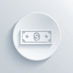 a white plate with a dollar bill cut out of it's side on a gray background