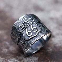 Highway route 66 Ring Stainless Steel Men's Vintage Biker Ring Punk Amulet Ring Biker Rings Mens, Biker Ring, Rustic Ring, Types Of Steel, Sophisticated Jewelry, Rustic Rings, Vintage Biker, Biker Rings, Rings Vintage