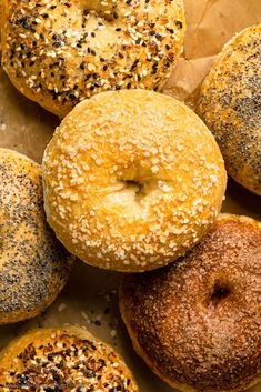 assorted bagels with sprinkles and sesame seeds