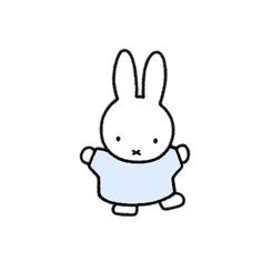 a white rabbit with a blue shirt on