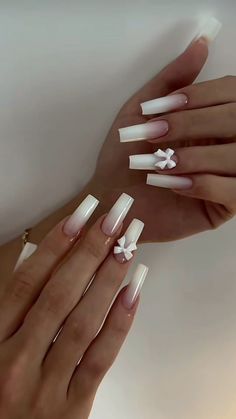 Nail With Bow, Mac Nails, Classy Almond Nails, Bow Nail Designs, Nail White, Fake Nails White, White Gel Nails, Nails Now