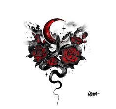 a tattoo design with roses and crescents on it