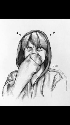 a drawing of a person covering their mouth