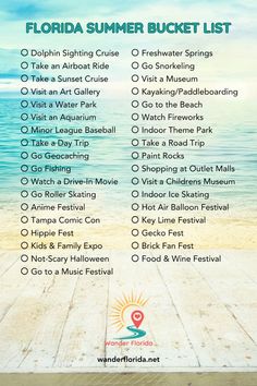 the florida summer bucket list is shown