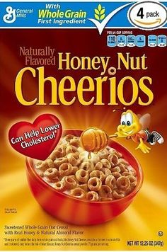 a box of cheerios cereal with honey nut cheerios