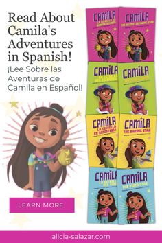 the spanish children's book called camila is shown in three different colors and font