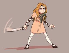 a cartoon girl holding a large knife in her hand