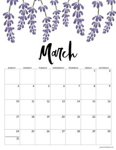 the march calendar with lavender flowers on it