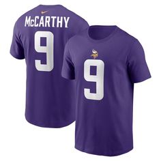 Welcome the newest member of the Minnesota Vikings family with this J.J. McCarthy 2024 NFL Draft First Round Pick Name & Number T-Shirt. Inspired by the jersey worn on-field by the Minnesota Vikings, this is the perfect way to show your excitement for J.J. McCarthy's arrival. The durable cotton design and screen print graphics ensure this shirt provides comfort and style for years to come. Viking Names, Wilson Basketball, Youth Game, Purple T Shirts, Nfl Draft, Minnesota Vikings, Fitted Hats, Screen Print, Cotton Shorts