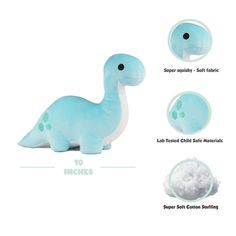 an image of a blue dinosaur toy with instructions to make it look like a stuffed animal