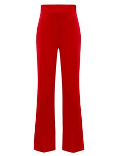 Sharply tailored to inject ensembles with confidence, these pants reinterpret the classic flared-leg pair with a polished edge and will fit perfectly in your capsule wardrobe. Expect a fusion of classic sophistication and contemporary style in this design, constructed from a luxurious stretch crêpe fabric.  It boasts a high waistband and full-length leg with draped hem detailing, creating a flattering elongated silhouette. This investment piece is versatile enough to style and wear repeatedly.  Pair it with its matching Red Pearl Blazer With Bow Belt for a powerful look. Hand wash only. Wash inside out with like colours. Do not wring or twist. Do not tumble dry. Iron at 160°C max or use press cloth. Do not bleach. Professional dry clean. Pearl Blazer, Red Pearl, Bow Belt, Flared Trousers, Stretch Crepe, Flare Trousers, Crepe Fabric, Independent Designers Fashion, Jacket Sale