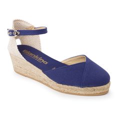 Closed Toe Canvas Wedge Sandals With Woven Sole, Casual Closed Toe Canvas Wedge Sandals, Canvas Wedge Sandals With Woven Sole, Canvas Espadrilles With Removable Insole And Wedge Heel, Comfortable Cotton Espadrilles With Rubber Sole, Casual Canvas Espadrilles With Wedge Heel, Summer Espadrilles, Spain Design, Vegan Sandals