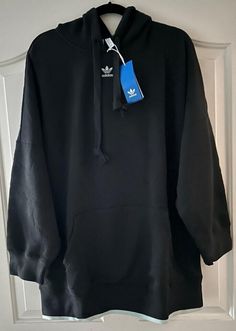 Adidas Women's  Oversized Hoodie Sweatshirt Black Size L NEW With TAGS OVERSIZED 100% Cotton Logo Ribbed Cuffs and Hem Contrast Aqua Color on Hem Kangaroo Pockets Center Back Length: approx. 31 inch Womens Oversized Hoodie, Aqua Color, Oversized Hoodie, Cotton Logo, Oversize Hoodie, Adidas Women, Hoodie Sweatshirt, Kangaroo, Active Wear