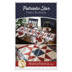 the table runner is made with red, white and blue quilts