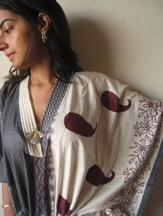 Lovely Paisleys Gray kaftan Cream Cotton Bohemian Kurta, Cream Bohemian Cotton Kurta, White Block Print Tunic Kaftan, White Bohemian Block Print Kaftan, White Bohemian Tunic With Block Print, Traditional White Kaftan With Block Print, Traditional White Block Print Kaftan, Floral Fabric Pattern, Paisley Wedding