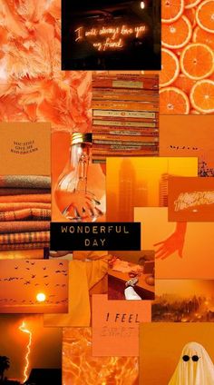 a collage with oranges and other things in the background that say wonderful day