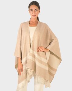 CASHMERE DOUBLE FACE REVERSIBLE SHAWL CAPE HANDMADE JACKET IN IVORY-TAUPE. ONE SIZE Face Fringe, Handmade Jacket, Beach Boutique, Cashmere Poncho, Lace Jacket, Scarf Poncho, Small Dress, Cashmere Scarf, Double Face