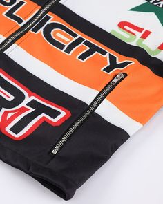 Details: Racer jacket with graphic text designLength: CroppedSleeve Length: Long sleevesMaterials: 100% Polyester Racer Jacket, Cropped Jacket, Crop Jacket