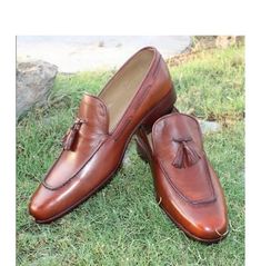 Handmade men brown dress shoes, men brown leather moccasins tassel shoes Brown Dress Shoes Men, Mens Brown Dress Shoes, Spectator Shoes, Loafer Shoes For Men, Quality Leather Boots, Loafer Shoe, Mens Leather Loafers, Cowboy Shoes, Tassel Shoes