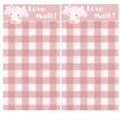 a pink and white checkered pattern with hello kitty on it