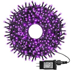 purple led christmas lights on white background