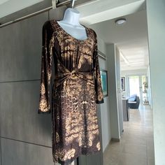 Sheath Dress, Animal Print, Long Sleeve With Scoop Neck Length:37”, Waist:28”, Bust:33”, Hip:35” Fabric:96% Viscose, 4% Elastase. Like New. Run Small Casual Brown Evening Dress, Casual Brown Dress For Evening, Dress Animal Print, Animal Print Dress, Animal Print Dresses, Roberto Cavalli, Sheath Dress, Print Dress, Scoop Neck