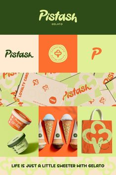 an advertisement for pistash gelato with different items