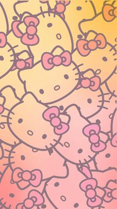 a group of hello kitty wallpapers on a pink and yellow background