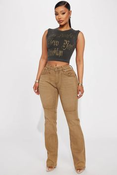 Headed West Straight Leg Pant - Chocolate | Fashion Nova Brown Jeans Outfit, Chocolate Fashion, Fasion Outfits, Straight Leg Pant, Brown Pants, Fashion Nova Jeans, Cute Swag Outfits, Sleeveless Crop Top, Bottom Clothes