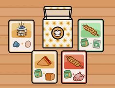 an image of food card game on the app store's playroom floor, including breads and other items