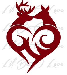 two deers are facing each other in the shape of a heart with an antelope on it