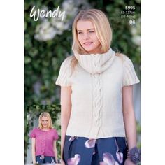 an image of a woman wearing a sweater and skirt in the knitting book wendy's