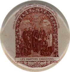 a red and white plate with an image of the virgin marys