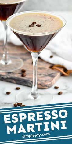 espresso martini in coupe glasses with cinnamon sprinkles on the side