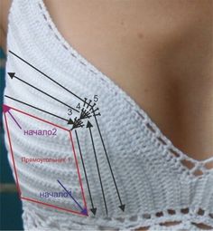 the back of a woman's white top with arrows pointing to different areas in it